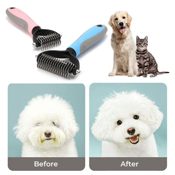 Grooming Brush For Pet Dog Cat Deshedding Tool Rake Comb Fur Remover Reduce 2-Side Dematting Tool For Dogs Cats Pets Grooming Brush Double Sided Shedding And Dematting Undercoat Rake Hair Removal Comb - FURRY FRIENDS