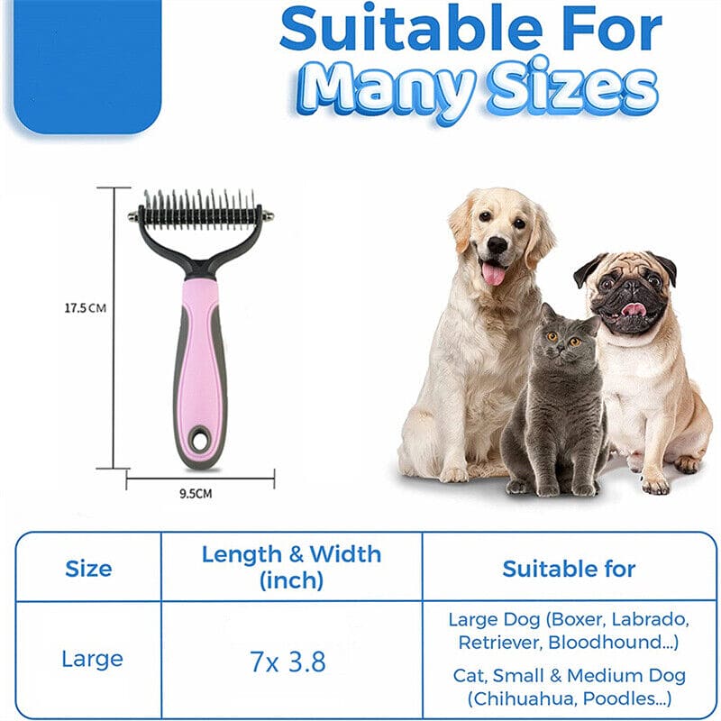 Grooming Brush For Pet Dog Cat Deshedding Tool Rake Comb Fur Remover Reduce 2-Side Dematting Tool For Dogs Cats Pets Grooming Brush Double Sided Shedding And Dematting Undercoat Rake Hair Removal Comb - FURRY FRIENDS