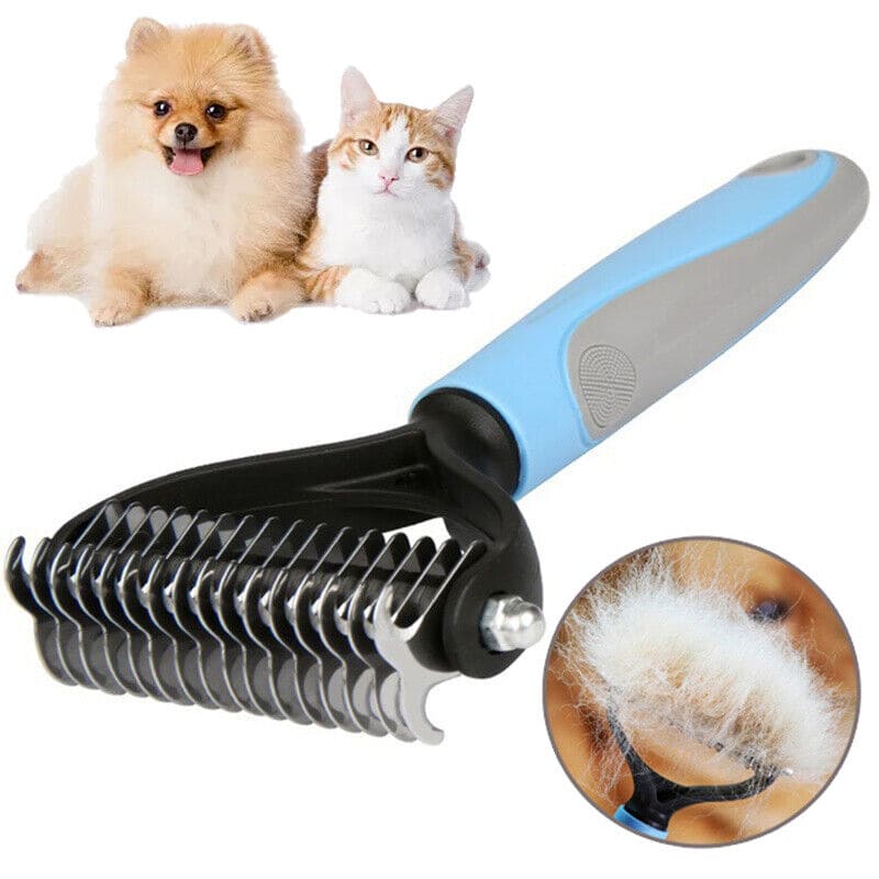 Grooming Brush For Pet Dog Cat Deshedding Tool Rake Comb Fur Remover Reduce 2-Side Dematting Tool For Dogs Cats Pets Grooming Brush Double Sided Shedding And Dematting Undercoat Rake Hair Removal Comb - FURRY FRIENDS