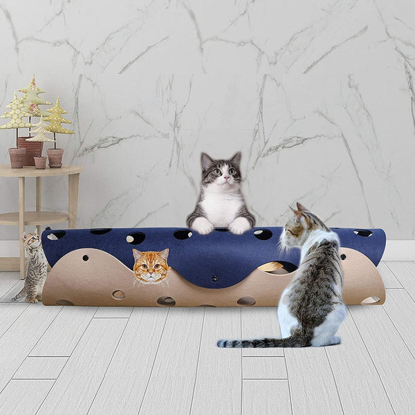 Cat Tunnel Cat Toy Felt Pom Splicing Deformable Kitten Nest Collapsible Tube House Tunnel Interactive Pet Toy Cat Accessories - FURRY FRIENDS